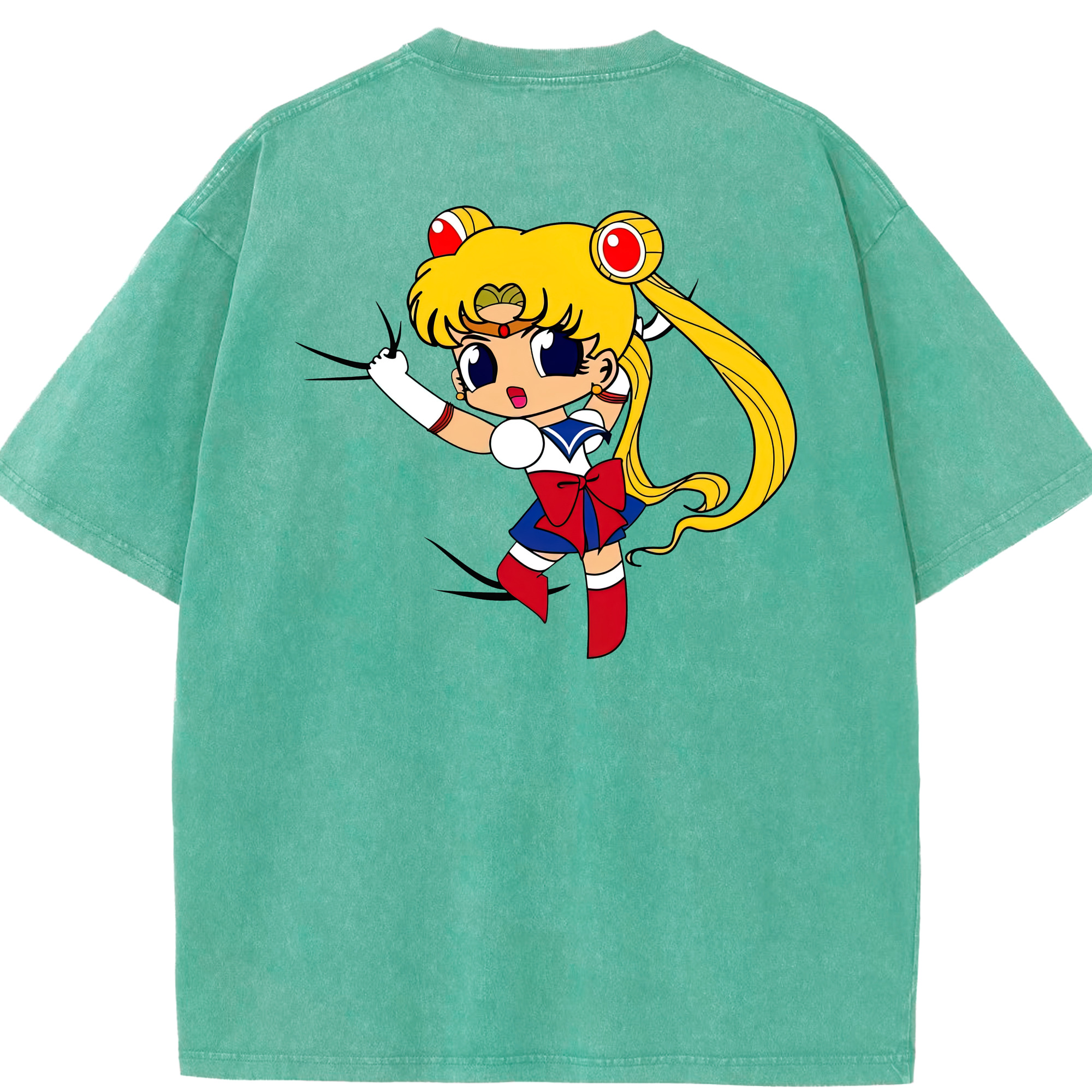 （画像用） 美少女戦士セーラームーン 月野 うさぎ つきの うさぎ Sailor Moon Tsukino Usagi 綿100% ヴィンテージ風 半袖Tシャツ（背面プリント）